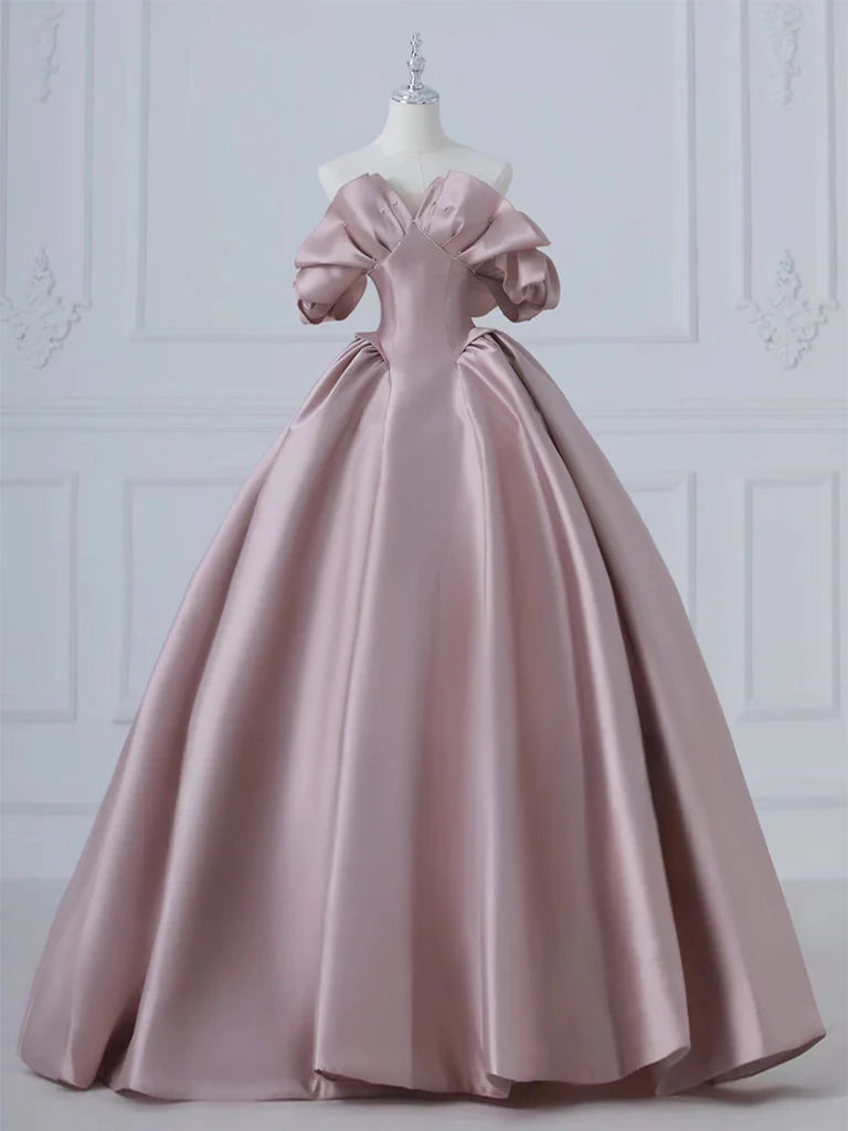 Wholesale A-Line Pink Satin Long Prom Dress Pink Long Evening Dress gowns evening dresses